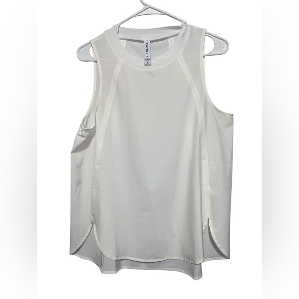 Athleta White Sleeveless Crew Neckline Lightweight Athletic Tank Top Medium - Picture 2 of 6